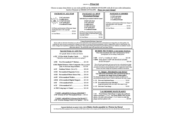 Fall Rec Photo Forms with Pricing